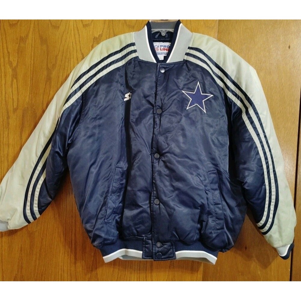 Vintage Dallas Cowboys Large Starter Snap Up Jacket Coat Blue NFL *READ